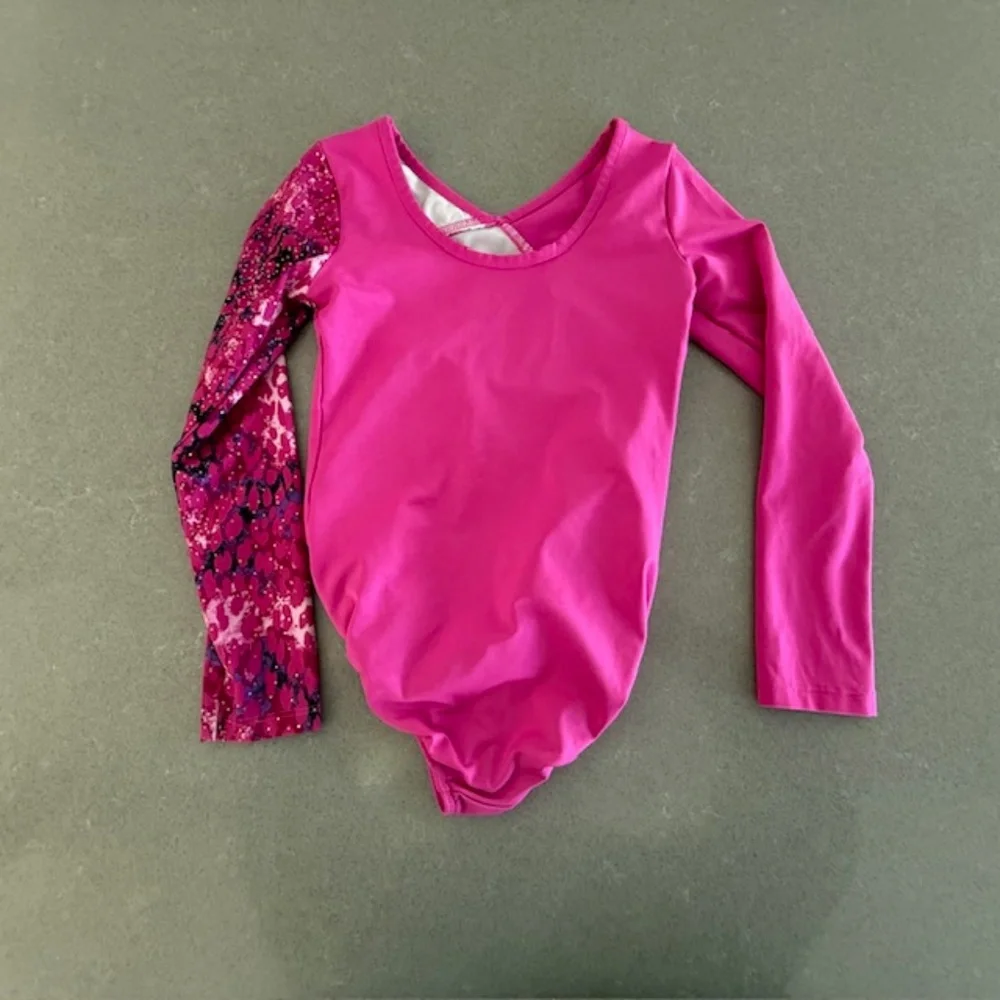 Danskin Now Long Sleeve Size 6-6X Girl's Pink & Black Leopard Print Leotard EUC